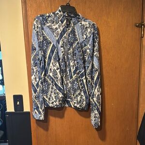 Paisley, biker jacket with front zipper, elastic cuffs and waistband